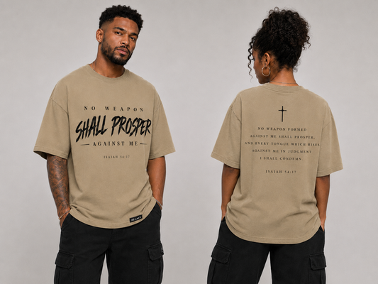 No Weapon Shall Prosper Tee Oversized T Shirt (black font)
