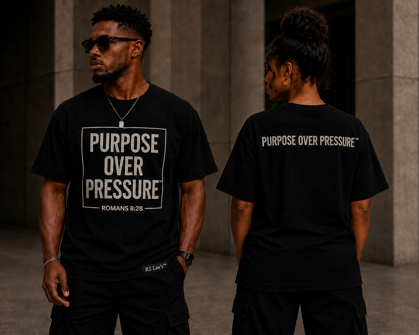 Purpose Over Pressure™  Oversized Tee – Romans 8:28 Edition